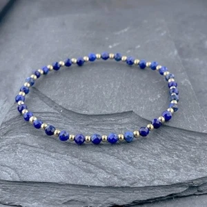 Lapis Lazuli Faceted Round Silver Filled Beads Stretchable Bracelet 6-9" Woman - Picture 1 of 8