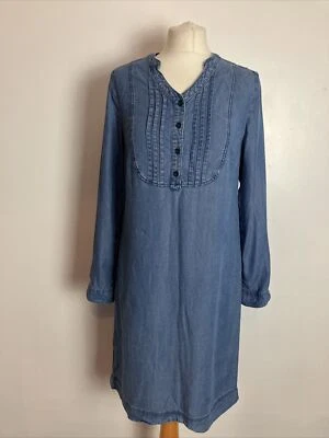 Vestido Laura Ashley Chambray Azul Luz Denim Agricultores Smock Roll Tab Rodilla Talla 8 Foto 1 de 4