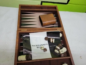 Small 10x7 Case Backgammon Game Set w/ Brown Faux Leather Carrying Case  - Picture 1 of 2