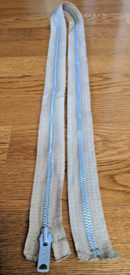 Винтажная сверхпрочная металлическая бежевая большая неразделяющаяся молния TALON 52 дюйма x 1-3/4 дюйма - Изображение 1 из 4