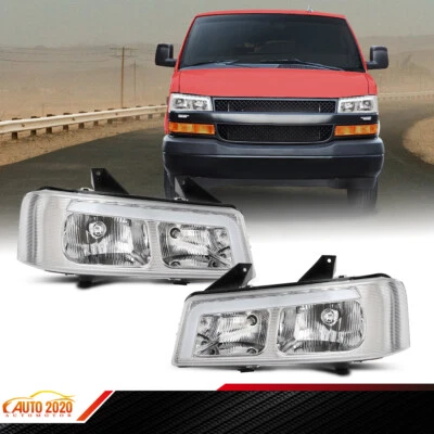 Clear / Chrome Headlights Lamp Pair LED Fit For 2003-19 Chevy Express GMC Savana Foto 1 de 4