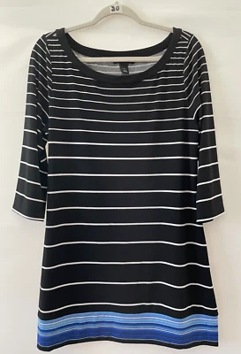 White House Black Market Womens Black Scoop Neck Striped Dress Size L - Image 1 of 4