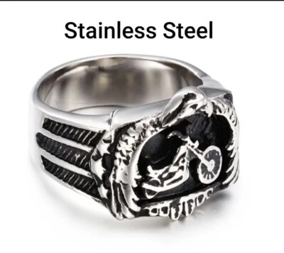 Anillo de moto estilo punk para hombre de acero inoxidable anillo de moda talla 10 negro/plateado Foto 1 de 4