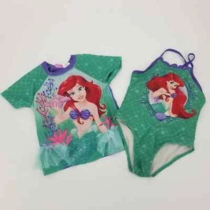 Disney Princess Little Mermaid Ariel Rash Guard Swimsuit 2 Piece Set UPF 50 5T - Picture 1 of 7