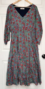 Vestido EShakti Mujer XL-2XL Floral Estampado a Mano Cintura Ajustable Cottagecore - Imagen 1 de 12