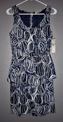 Cluny Navy Combo Sleeveless Peplum Dress Women's Sz 4 ~MSRP $258~ NWT - Image 1 of 4