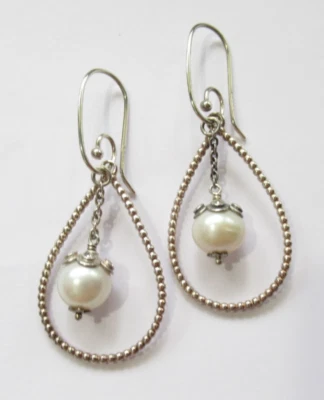 Pendientes de gancho Pandora retirados de perlas esterlinas colgantes 3 pares en 1 Foto 1 de 4