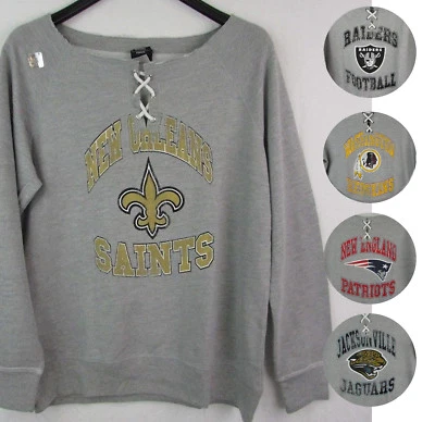 NFL Women's Gray Distressed Slouch Neck Pullover Sweater "Off The Shoulder" - Image 1 of 4