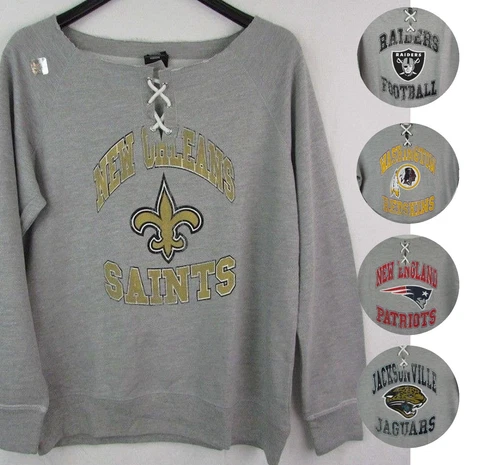 NFL Women's Gray Distressed Slouch Neck Pullover Sweater "Off The Shoulder" Cover