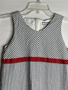 Hartstrings Dress Girl’s Size 8 Navy Blue White Seersucker Red Bow Nautical - Picture 1 of 11
