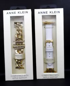 Anne Klein White Leather Strap & Gold Tone Chain Band for Apple Watch 38/40/41mm - Picture 1 of 10