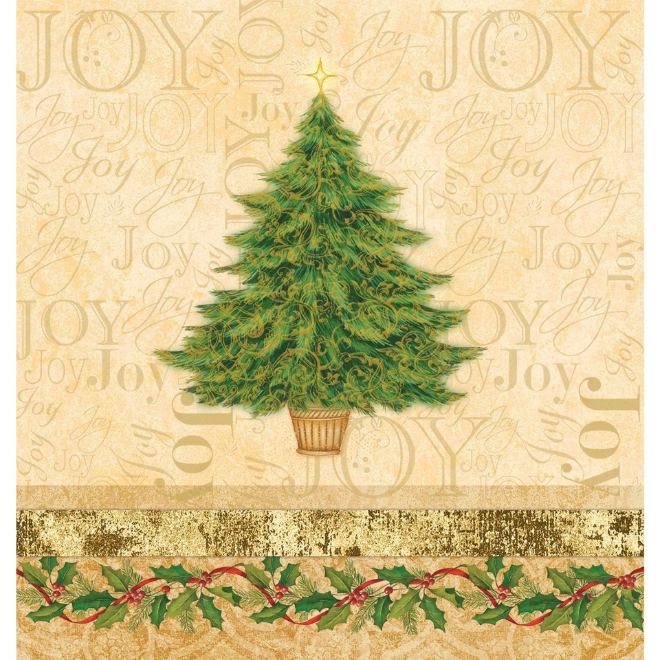 Creative Converting Plastic Banquet Table Cover Holiday Tree Collage 54" x 102" - Image 1 of 1