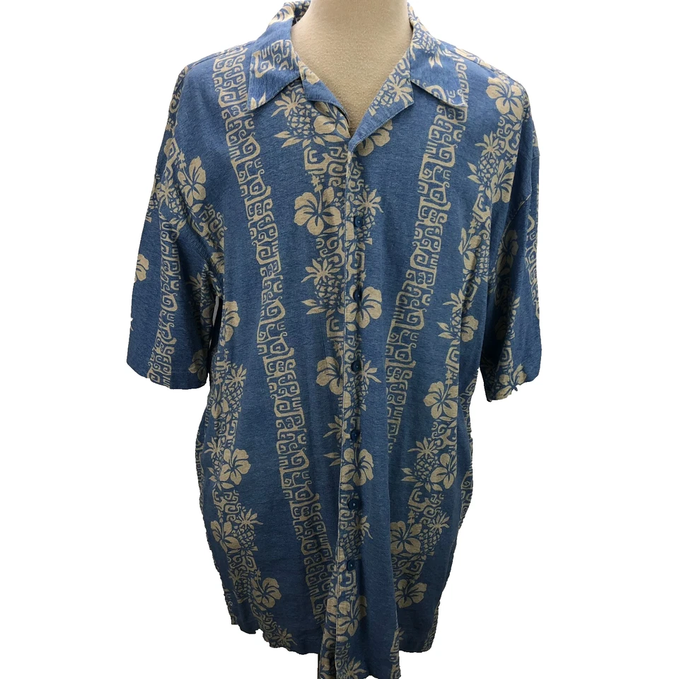 Saddlebred 2XLT Blue Floral Linen Blend Button-Up Short Sleeve Casual Men Shirt - Image 1 of 4