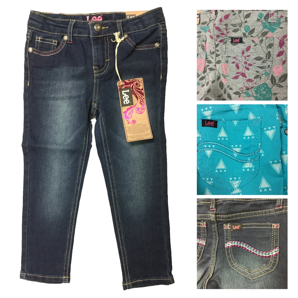 Pantalones de mezclilla Lee para niñas pequeñas súper elásticos adornados oscuros con estampado ajustado Foto 1 de 1