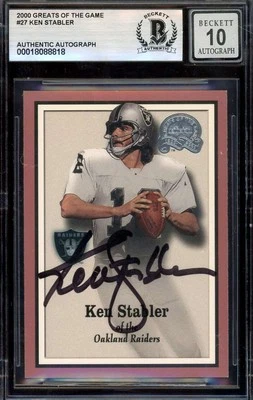 Ken Stabler Gem Mint 10 Beckett BAS Firmado 2000 Fleer Greats of The Game Autogra Foto 1 de 2