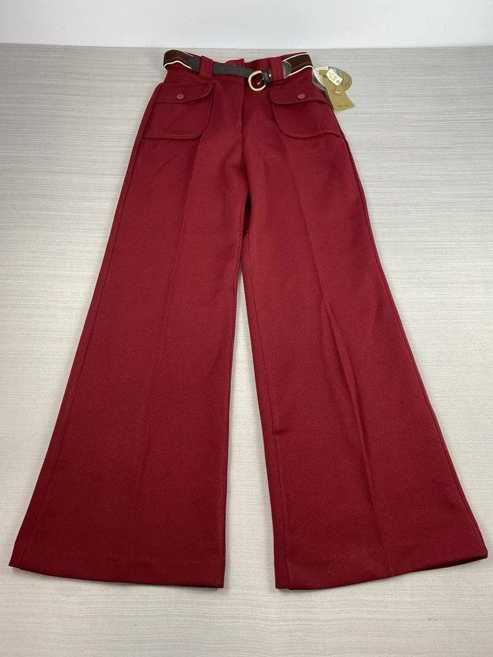 Calça discoteca vintage anos 70 parte inferior do sino poliéster flare Sears tamanho 10 vermelho carmesim - Imagem 1 de 4
