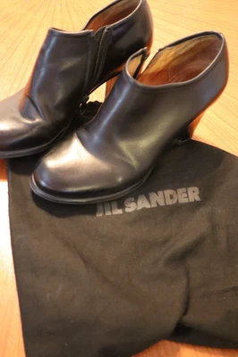 Sapatos femininos Jil Sander salto salto couro preto tamanho 37 zíper feito na Itália - Imagem 1 de 4