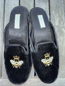 Patricia Green Queen Bee Dupe Mules Black Satin Size 8 Old Money - Picture 1 of 9