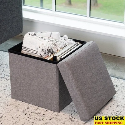 Collapsible Storage Ottoman Square Footrest Organizer Indoor Seating Solution US - Image 1 of 4