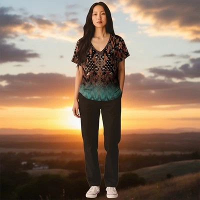 Camisa Top Cactus Bay Apparel XXL Turquesa Tribal Geométrica Suroeste Foto 1 de 4