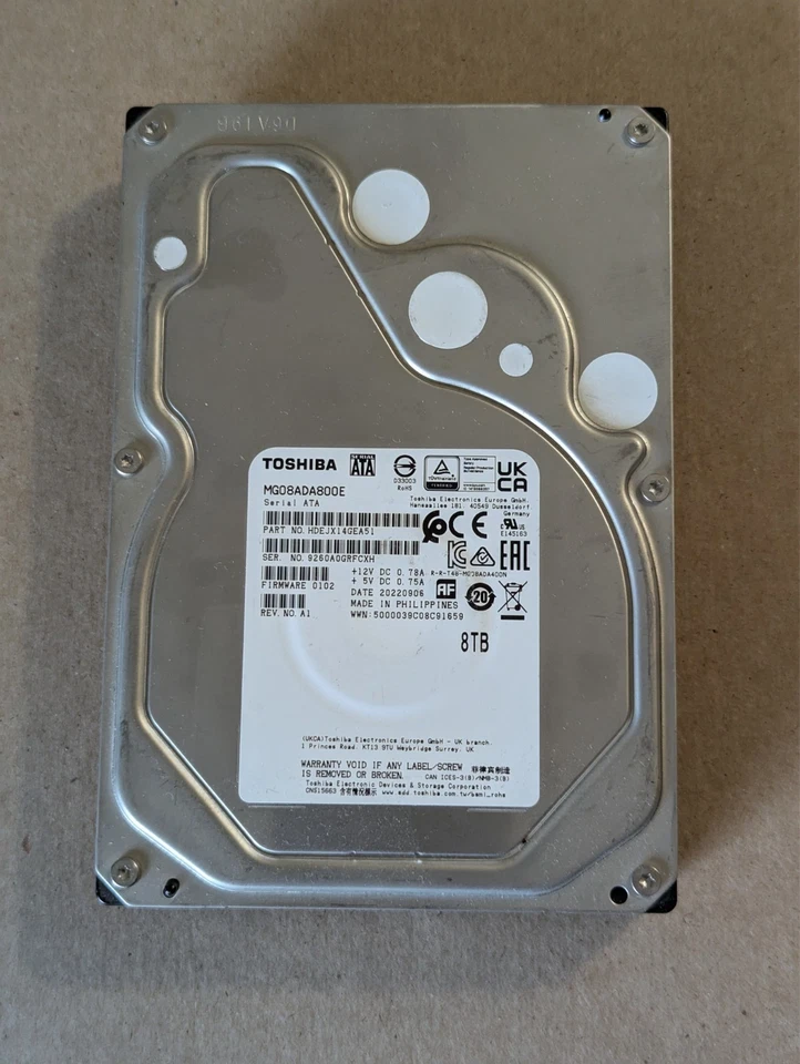 8TB Hard Drive Toshiba 3.5" SATA 7.2K Low Hours Low Usage MG08ADA800E - Image 1 of 1