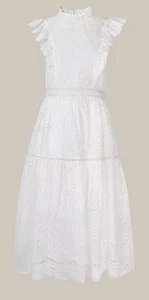 White Broderie Frill Sleeve Dress, Size 10, BNWT, RRP £169 - Picture 1 of 7