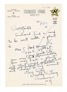 1956 AUTOGRAPH LETTER by DOROTHY LONG (aka DOROTHY GRAY cosmetics) - Picture 1 of 1