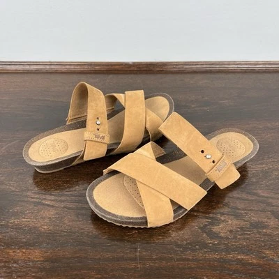 Teva 凉鞋女式皮革 Mahonia 滑鞋 8 码棕色磨砂鞋可调节  — 第 1/4 张图片