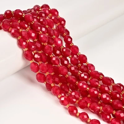 Cuentas de arroz facetadas de jade teñido color rubí tamaño 8x10 mm 15,5"" hilo Foto 1 de 2