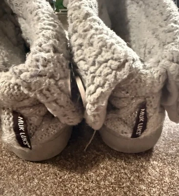 Botines Zapatilla Muk Luks Tejido con Cable Forrados con Sherpa - Talla M Foto 1 de 4