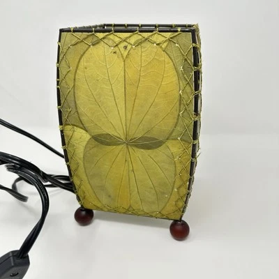 EANGEE Square Table Lamp Real Fossilized Alibangbang Leaves Wood Feet + LED Bulb - Image 1 of 4