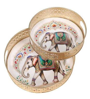 Indian Elephant Design Serving Trays Set (8 Inches & 10 Inches) - Image 1 of 4