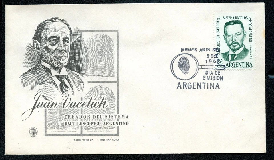Argentine FDC #1238 VUCETICH DACTYLOSCOPY 1962 - Image 1 of 1