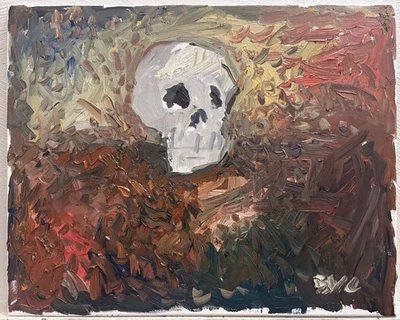 Calavera Pintura al Óleo Cubismo Gótico Bodegón 16”x20” Lienzo Original Firmado Foto 1 de 3