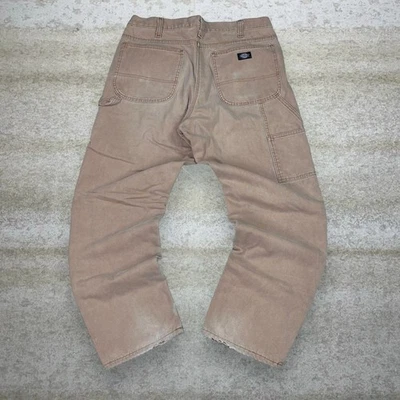 Pantalones de Carpintero Dickies Vintage Años 90 36x32 Sueltos Pierna Ancha Vellón Tostado Forrado Lona Foto 1 de 4
