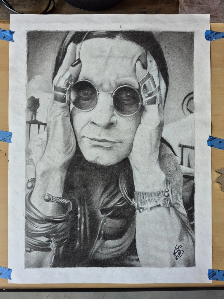 Retrato original de carbón de 18x24 pulgadas del pionero del metal pesado Ozzy Osbourne Foto 1 de 4