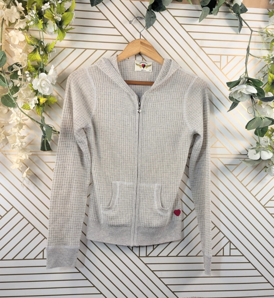 Twisted Heart America Zip Up Hoodie SOFT CASHMERE? ZIP RIBBED HEART EMBROIDERY S - Image 1 of 4