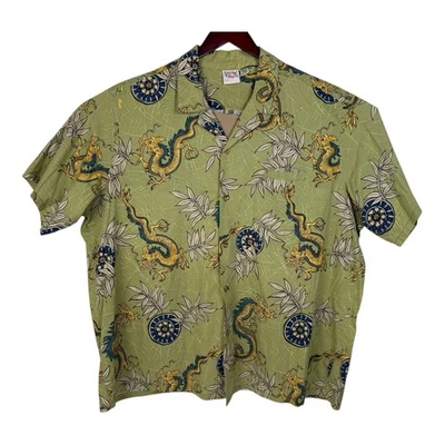 Camisa Hawaiana 4XL Barefoot In Paradise Para Hombre Verde Abotonada Rueda Dragón Foto 1 de 4