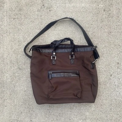 Bolso de Viaje Giorgio Armani Grande Marrón Lona y Cuero Borde Grande Foto 1 de 4