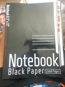 NEW / BLACK PAPER NOTEBOOK / 50pgs / WIDE RULED / USE WHITE MARKERS / 8.50 X 11" - Picture 1 of 3