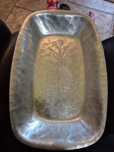 Vintage Hammered Farberware Aluminum  12" Tray w/Floral Pattern - Picture 1 of 3