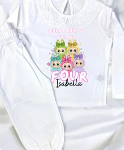 girls white frill birthday pjs - Picture 1 of 1