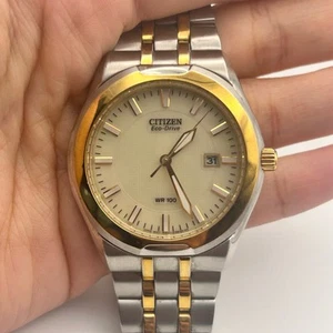 Citizen Eco-Drive Silber Gold 40mm Herrenuhr funktioniert neue Batterie - Bild 1 von 8