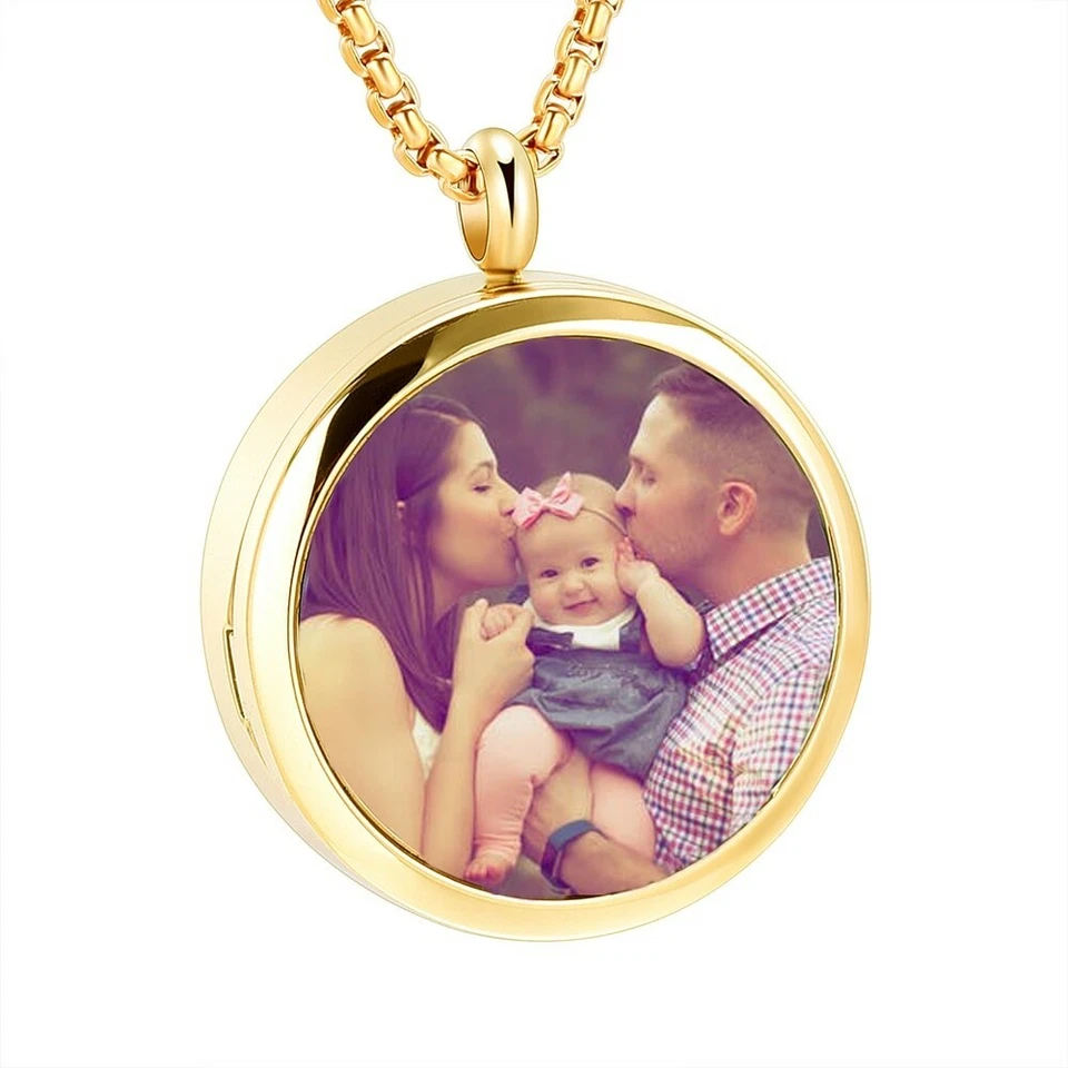 Medallón de Vidrio Recuerdo Cremación Urna Oro Acero Inoxidable Colgante Collar Foto 1 de 1