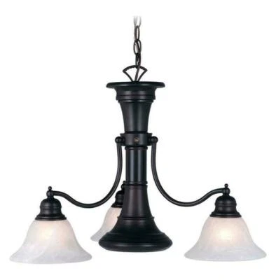 Lámpara de araña tradicional de vidrio de alabastro Standford de 4 luces de bronce bruñido al aceite Foto 1 de 4