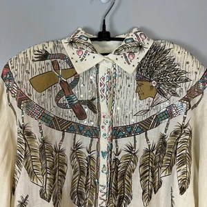 Whittall and Shon Native American Indian Print Shirt Vintage Women's Size 8 - Picture 1 of 10