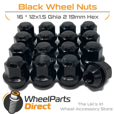 Wheel Nuts (16) 12x1.5 Black for Ford Transit Courier 14-20 on Original Wheels - Image 1 of 3