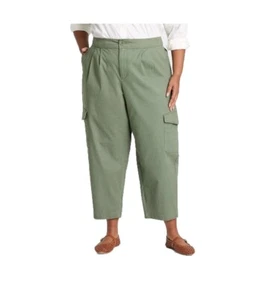 Women's Olive Green Plus Size High-Rise Casual Cargo Pants - Picture 1 of 2
