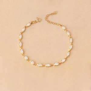6.50Ct White Lab-Created Marquise Diamond Tennis Bracelet 14k Yellow Gold Plated - Picture 1 of 7