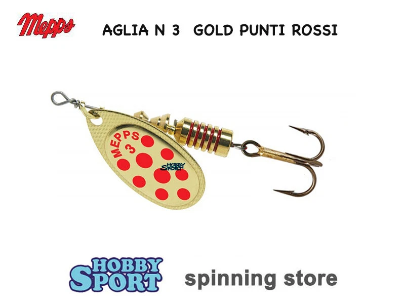 CUCCHIAINO MEPPS ROTANTE AGLIA N 3 PALETTA ORO PUNTI ROSSI